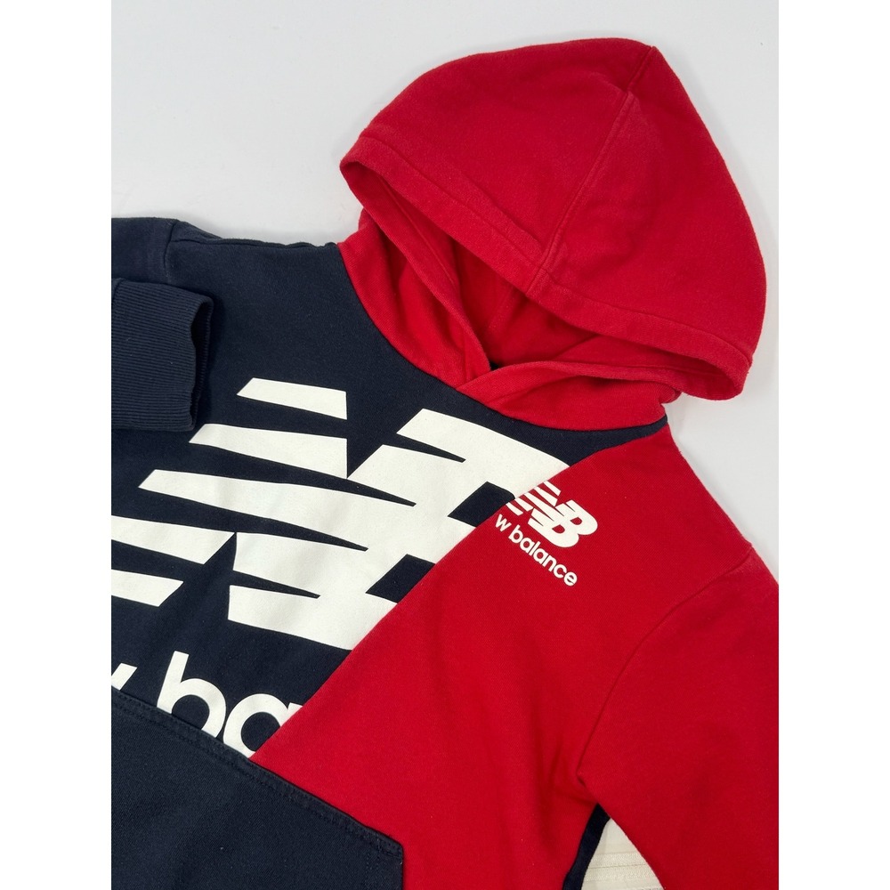 New Balance Boys Navy Red Colorblock Graphic Logo Hoodie Sweatshirt Size S 8